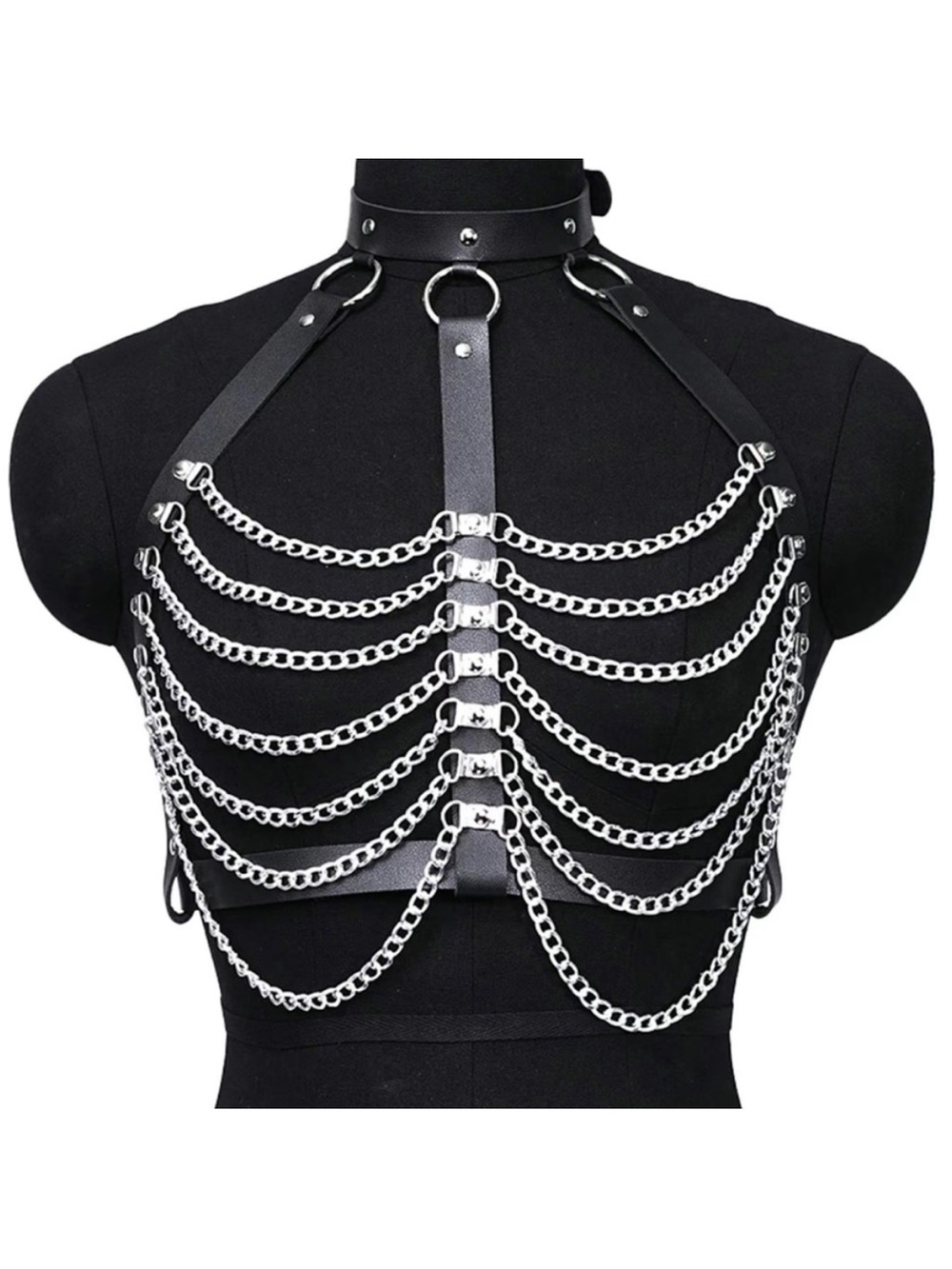 Women Sexy Chest Harness Leather Lingerie Suspenders Chain Collar Bra Bondage Be